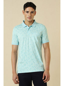 Allen Solly - Blue Printed Regular Fit Polo T-Shirt