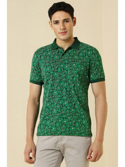 Allen Solly - Green Printed Regular Fit Polo T-Shirt