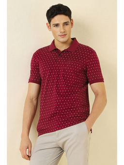 Allen Solly - Maroon Printed Regular Fit Polo T-Shirt