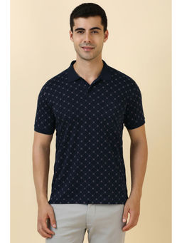 Allen Solly - Navy Blue Printed Regular Fit Polo T-Shirt
