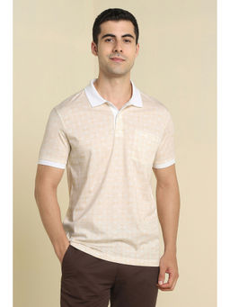 Allen Solly - Beige Printed Regular Fit Polo T-Shirt