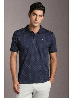 Louis Philippe - Navy Blue Printed Regular Fit Polo T-Shirt