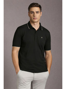 Louis Philippe - Black Solid Regular Fit Polo T-Shirt