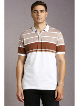 Louis Philippe - Brown Stripes Regular Fit Polo T-Shirt