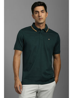 Louis Philippe - Green Self Design Regular Fit Polo T-Shirt