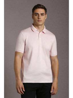 Louis Philippe - Pink Textured Regular Fit Polo T-Shirt