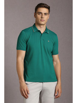 Louis Philippe - Green Solid Regular Fit Polo T-Shirt