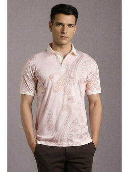 Louis Philippe - Pink Printed Regular Fit Polo T-Shirt