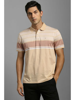Louis Philippe - Beige Stripes Regular Fit Polo T-Shirt