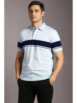 Louis Philippe - Blue Stripes Regular Fit Polo T-Shirt