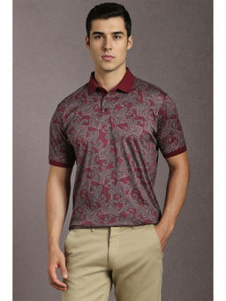Louis Philippe - Maroon Printed Regular Fit Polo T-Shirt
