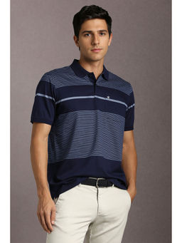 Louis Philippe - Navy Blue Stripes Regular Fit Polo T-Shirt