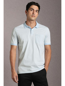 Louis Philippe - Blue Self Design Regular Fit Polo T-Shirt