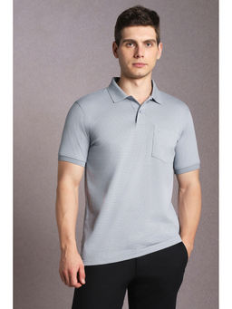 Louis Philippe - Grey Self Design Regular Fit Polo T-Shirt