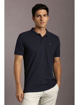 Louis Philippe - Navy Blue Printed Regular Fit Polo T-Shirt