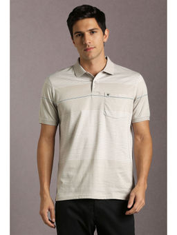 Louis Philippe - Grey Stripes Regular Fit Polo T-Shirt