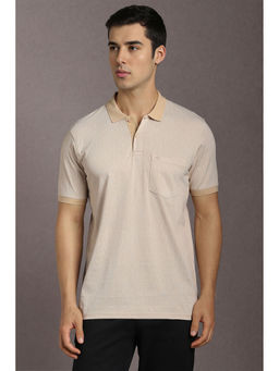 Louis Philippe - Beige Self Design Regular Fit Polo T-Shirt