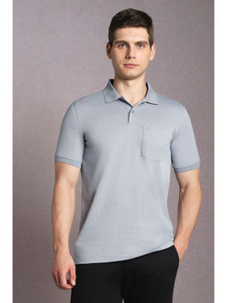 Louis Philippe - Grey Self Design Regular Fit Polo T-Shirt