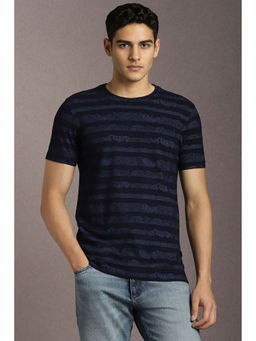 Louis Philippe - Navy Blue Printed Slim Fit T-Shirt