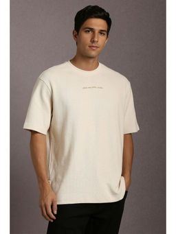 Louis Philippe - Beige Textured Relaxed Fit T-Shirt