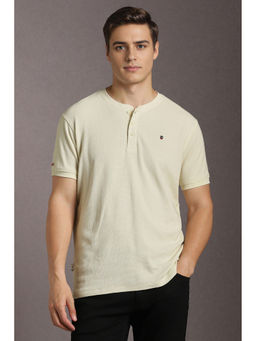 Louis Philippe - Beige Textured Slim Fit T-Shirt