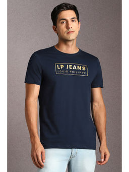 Louis Philippe - Navy Blue Solid Slim Fit T-Shirt