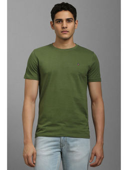 Louis Philippe - Green Solid Slim Fit T-Shirt