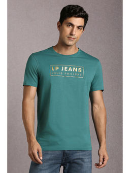 Louis Philippe - Green Solid Slim Fit T-Shirt