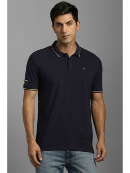 Louis Philippe - Navy Blue Solid Slim Fit Polo T-Shirt