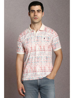 Louis Philippe - Pink Printed Slim Fit Polo T-Shirt