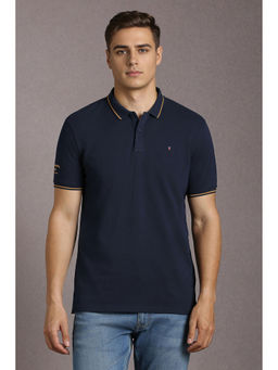 Louis Philippe - Navy Blue Solid Slim Fit Polo T-Shirt