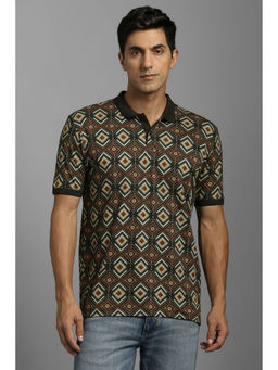 Louis Philippe - Olive Printed Slim Fit Polo T-Shirt