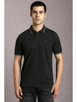Louis Philippe - Black Solid Slim Fit Polo T-Shirt