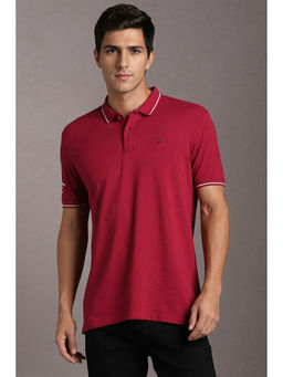 Louis Philippe - Red Solid Slim Fit Polo T-Shirt