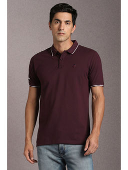 Louis Philippe - Maroon Solid Slim Fit Polo T-Shirt