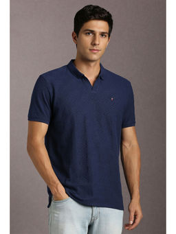 Louis Philippe - Navy Blue Textured Slim Fit Polo T-Shirt