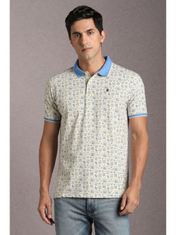 Louis Philippe - Beige Printed Slim Fit Polo T-Shirt