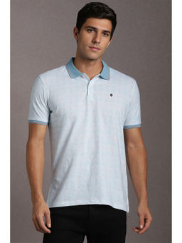 Louis Philippe - Blue Printed Slim Fit Polo T-Shirt