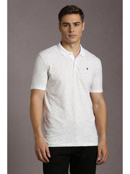 Louis Philippe - White Printed Slim Fit Polo T-Shirt