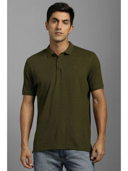 Louis Philippe - Olive Solid Slim Fit Polo T-Shirt