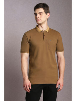 Louis Philippe - Brown Solid Slim Fit Polo T-Shirt