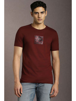 Louis Philippe - Maroon Printed Slim Fit T-Shirt
