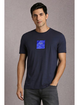 Louis Philippe - Navy Blue Printed Slim Fit T-Shirt