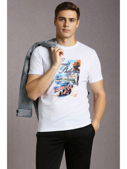 Louis Philippe - White Printed Slim Fit T-Shirt