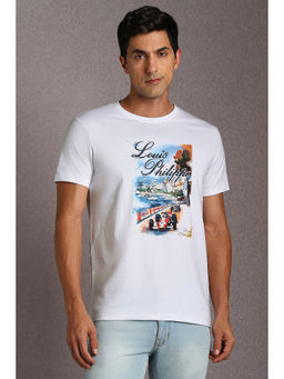 Louis Philippe - White Printed Slim Fit T-Shirt
