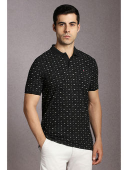 Louis Philippe - Black Printed Slim Fit Polo T-Shirt