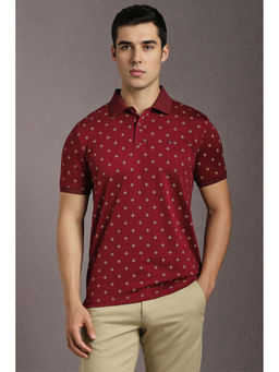 Louis Philippe - Maroon Printed Slim Fit Polo T-Shirt