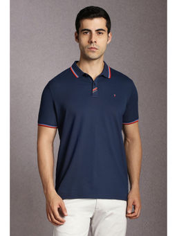 Louis Philippe - Navy Blue Printed Slim Fit Polo T-Shirt