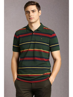 Louis Philippe - Green Stripes Slim Fit Polo T-Shirt