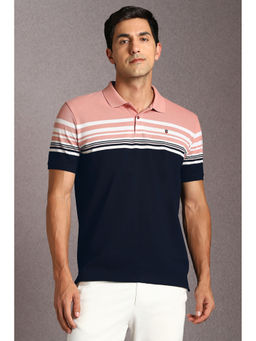 Louis Philippe - Pink Stripes Slim Fit Polo T-Shirt